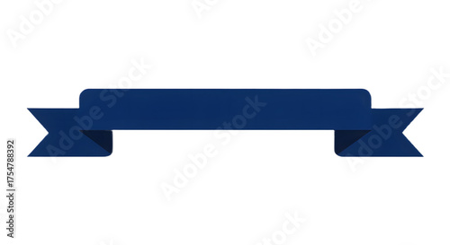 Ribbon banner, curve badge, label, title box, clip art, png isolated on transparent background. A dark blue ribbon banner with pointed ends, isolated on a white background.