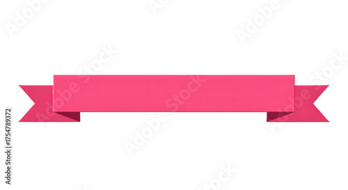 Ribbon banner, curve badge, label, title box, clip art, png isolated on transparent background. A simple, flat, pink banner with pointed ends, isolated on a white background.