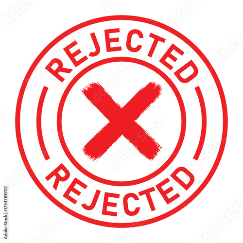 Red circular rejected stamp graphic with bold “REJECTED” text and central X symbol. Ideal for denial, disapproval, business forms, and digital rejection or validation designs.