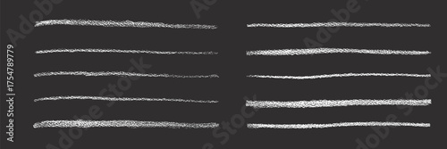 Crayon chalk brush stroke underline pen highlight. Vector hand drawn stoke element set for design texture templates, presentation, school, emphasis isolated on black background