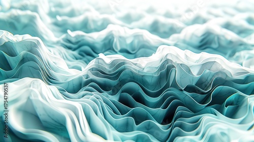 Fototapeta Naklejka Na Ścianę i Meble -  3D render of abstract background with blue paper curves, close - up, low - angle view, minimal concept
