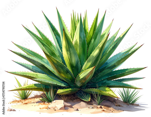 Desert yucca with sword-shaped leaves, natural succulent plant, isolated on a transparent background.