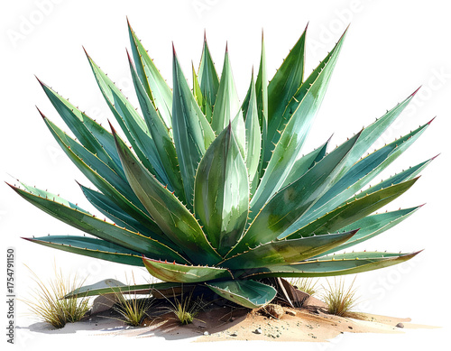 Desert yucca with sword-shaped leaves, natural succulent plant, isolated on a transparent background.