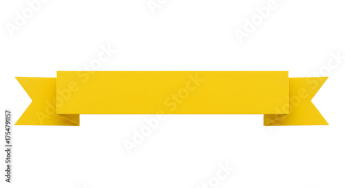 Ribbon banner, curve badge, label, title box, clip art, png isolated on transparent background. A yellow banner with pointed ends, centered on a white background.