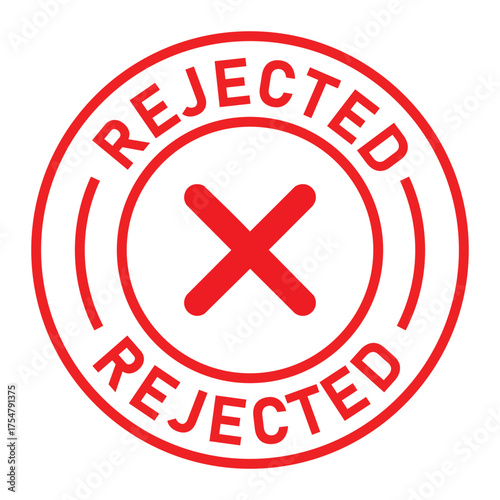 Red circular rejected stamp graphic with bold “REJECTED” text and central X symbol. Ideal for denial, disapproval, business forms, and digital rejection or validation designs.