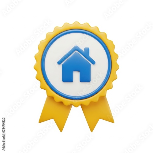 Award ribbon with a blue house icon, symbolizing quality housing or real estate achievement.