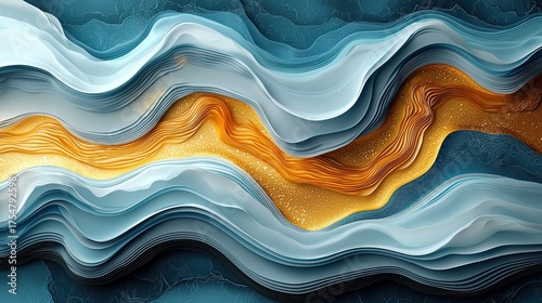 Abstract blue and brown background with wavy lines, fluid shapes and dynamic gradient, elegant design element
