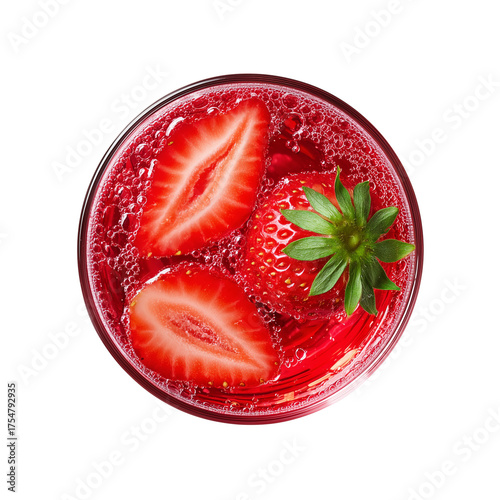 Strawberry slices in champagne glass top view