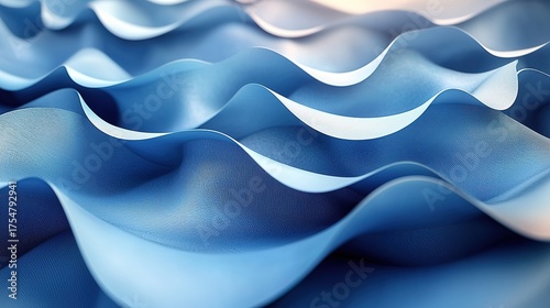 Fototapeta Naklejka Na Ścianę i Meble -  3D render of abstract background with blue paper curves, close - up, low - angle view, minimal concept
