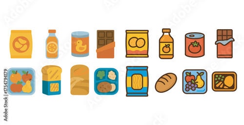 Food and grocery icons set – flat, outline, culinary and kitchen essentials