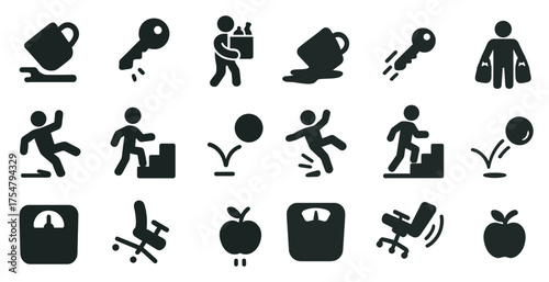 Health and safety silhouette icons set – solid, filled, protection and wellness symbols