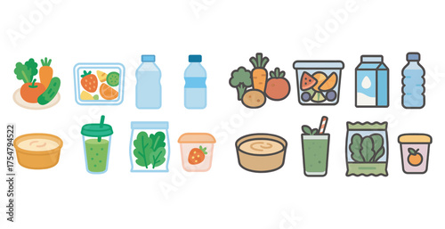 Healthy food flat icons set – nutrition, diet, wholesome food symbols