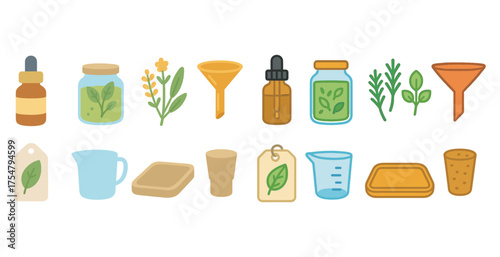Herbal and gardening flat icons set – filled, natural, plant growth symbols