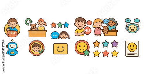 Customer service flat icons set – support, helpdesk, communication symbols