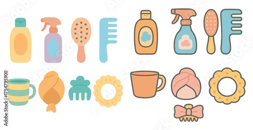 Beauty and hygiene flat icons set – personal care, grooming, wellness symbols