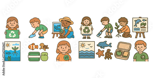 Environmental awareness icons set – filled, nature, conservation symbols for projects