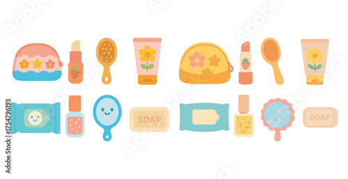 Beauty and cosmetics icons set – flat, filled, makeup and skincare symbols