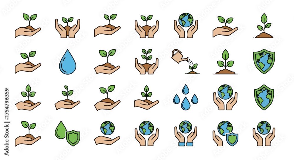Obraz premium Cartoon vector icons set of trees and plants for children's illustration and design