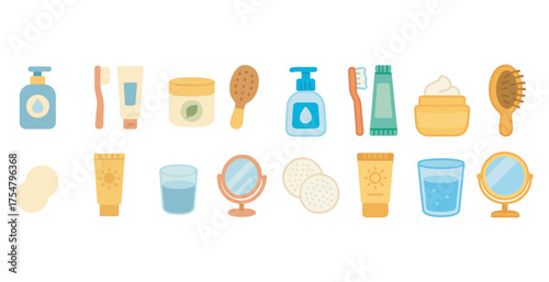 Beauty and personal care flat icons set – hygiene, grooming, skincare essentials