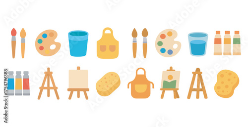 Art and painting icons set – flat, creative, artistic illustrations and design elements