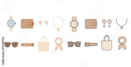 Fashion accessories flat icons set – style, modern, clothing and trends