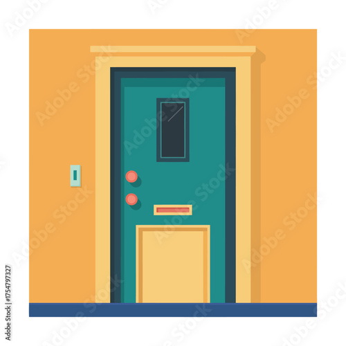 Apartment entrance door with intercom panel flat vector illustration