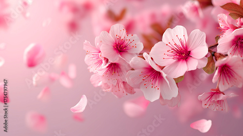 cherry blossom sakura flower on pink background with copy space