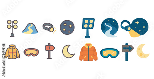 Winter sports outline icons set – linear, cold weather and outdoor activity symbols
