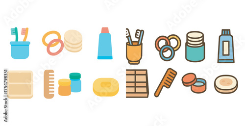 Dental hygiene flat icons set – oral care, toothbrush, toothpaste graphics