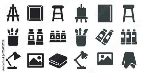 Art and design solid icons set – filled, creative, studio tools
