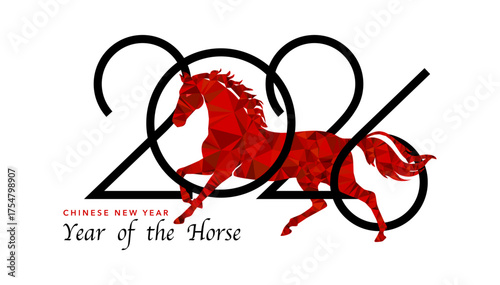 2026 Chinese New Year logo design. Year of the Horse. Modern art triangular style for cover, card, poster, banner, zodiac sign, template. Vector illustration symbol isolated on white background