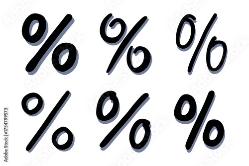 Set of hand drawn percentage symbol clipart Percent doodle Discount voucher sign Income tax Single element for design