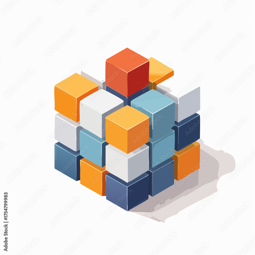Obraz premium Abstract building blocks forming a 3D cube structure, symbolizing construction, data, and organization