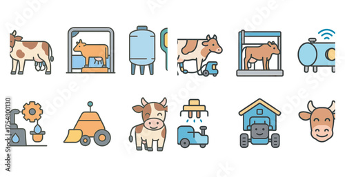 Agriculture and farming outline icons set – linear, livestock, cultivation symbols