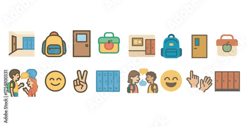Education and school icons set – flat, linear, learning and classroom symbols