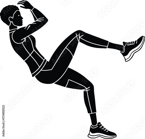 Person performing sideways knee raise exercise silhouette vector