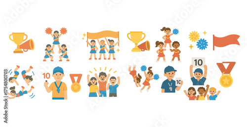 Cheerleading flat icons set – filled, sports and team spirit graphics