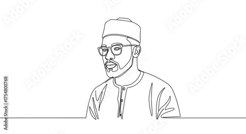 Black man wearing glasses and cap in line art illustration  