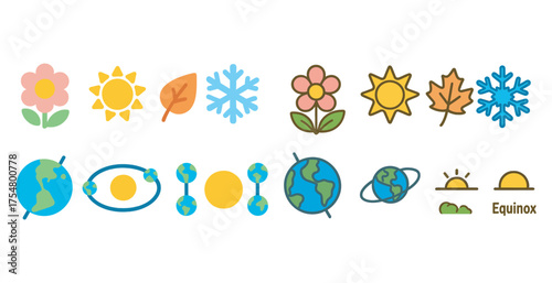 Seasonal nature icons set – flat, outline, floral and weather symbols collection