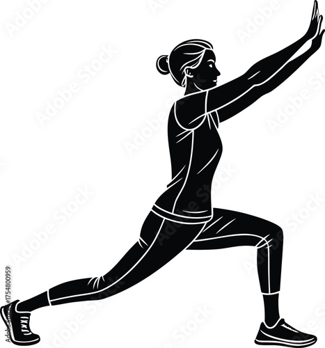 Woman lunging sideways fitness silhouette vector