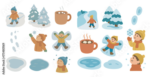 Winter and holiday flat icons set – cozy, festive, seasonal design elements