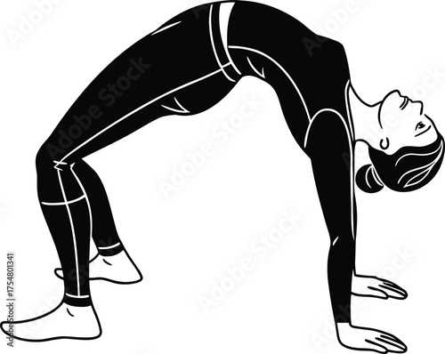 Woman performing yoga bridge pose fitness silhouette vector