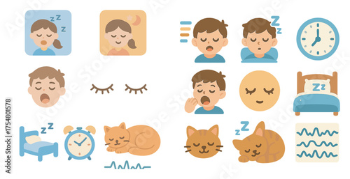 Sleep and relaxation outline icons set – linear, bedtime, rest symbols