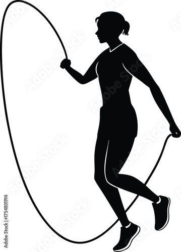 Silhouette of person skipping with a jump rope vector