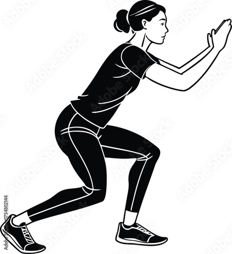 Woman performing a squat exercise minimalist silhouette vector
