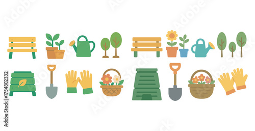 Gardening and planting flat icons set – filled, horticulture, nature symbols
