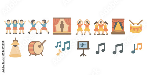 Theater and music flat icons set – performance, art, entertainment symbols
