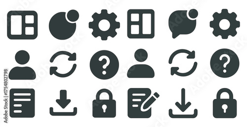 Communication and interface solid icons set – filled, user and interaction symbols