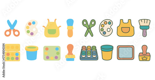 Arts and crafts outline icons set – creative, tools, diy symbols collection