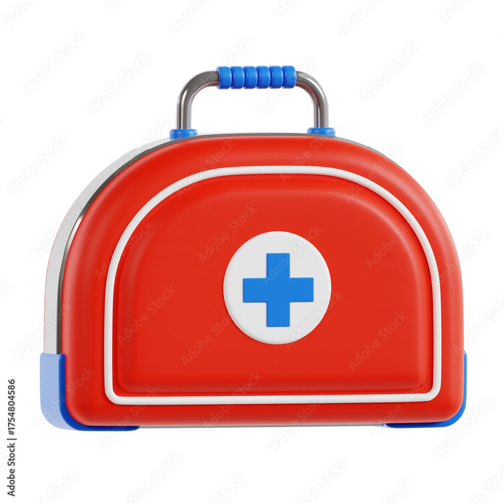 Obraz premium Red And Blue First Aid Kit With White Cross Symbol And Silver Handle On Transparent Background Isolated Medical Emergency Supplies Healthcare Equipment